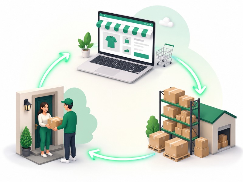 Dropshipping business model circular flow infographic
