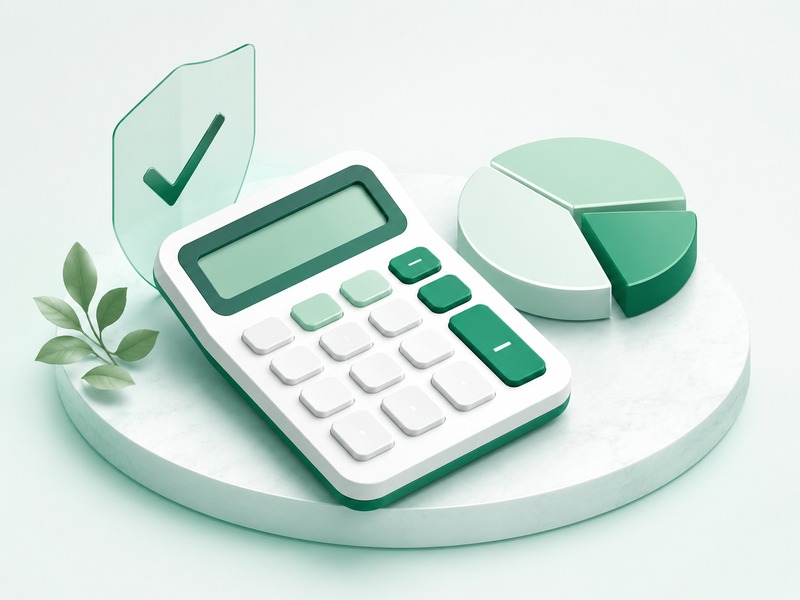 Calculator and pie chart icons representing transaction fee calculation