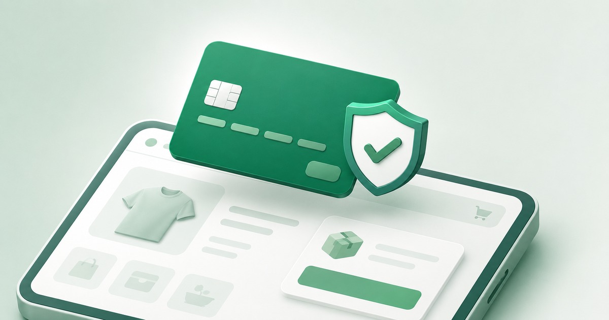 Secure credit card and shield icon representing safe payment processing