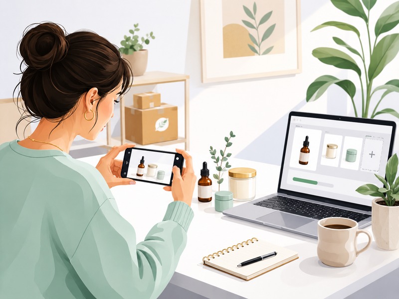 Store owner photographing products for online store