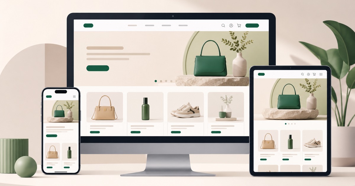 Beautiful high-end ecommerce website displayed on iMac with responsive preview