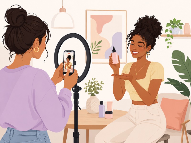 Two diverse creators collaborating on influencer marketing video