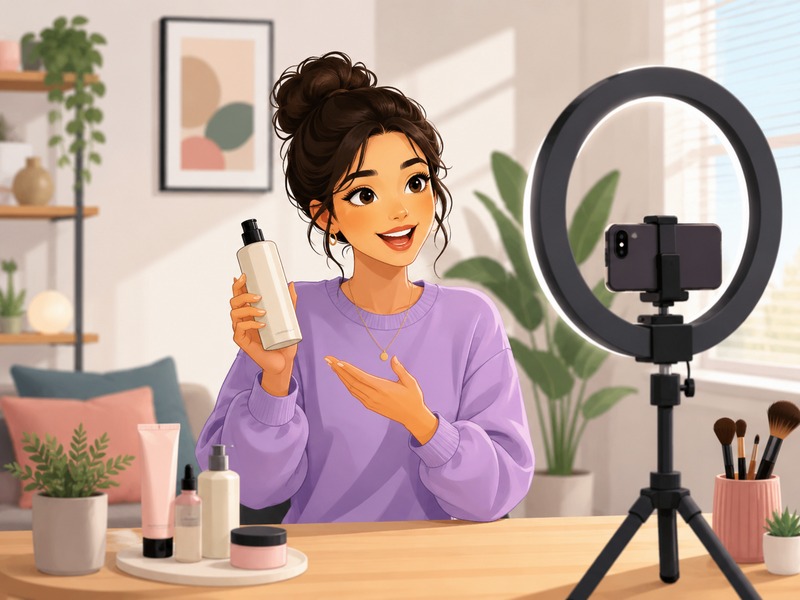 Content creator filming short-form video with ring light for social media